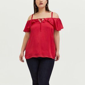 Torrid Fuchsia Pink Textured Chiffon Cold Shoulder Top Sz 5X NWT